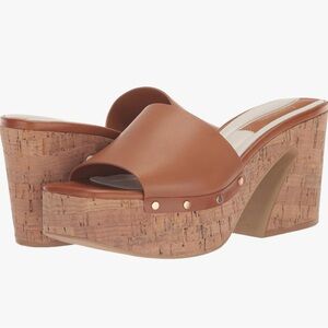 Franco Sarto Damara Tan Leather Cork Platform Heeled Sandal